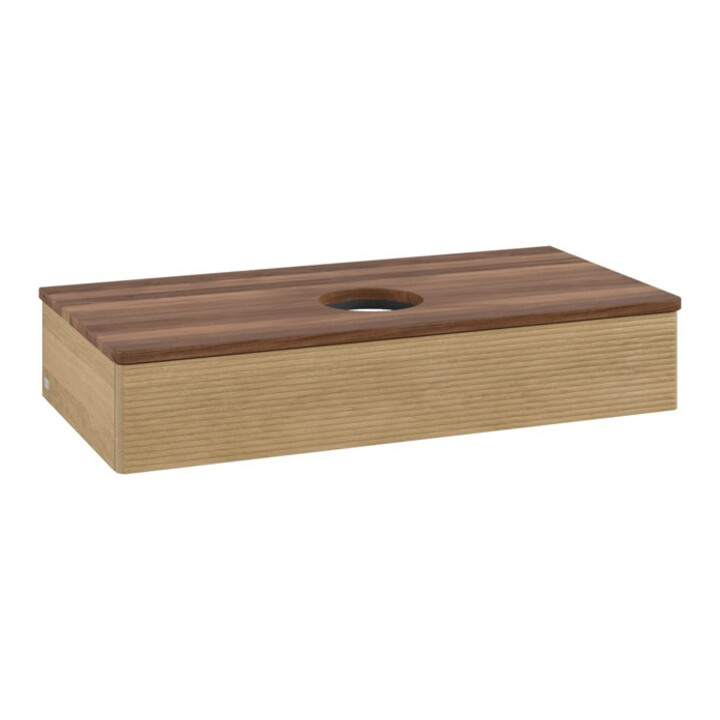 V&B Meuble sous lavabo avec structure de façade, éclairage Antao 100x19x50 cm, couleur WBP chêne miel