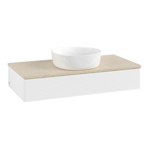 V&B Meuble sous lavabo avec structure de façade, éclairage Antao 100x19x50cm, couleur WBP botti., blanc mat Lac