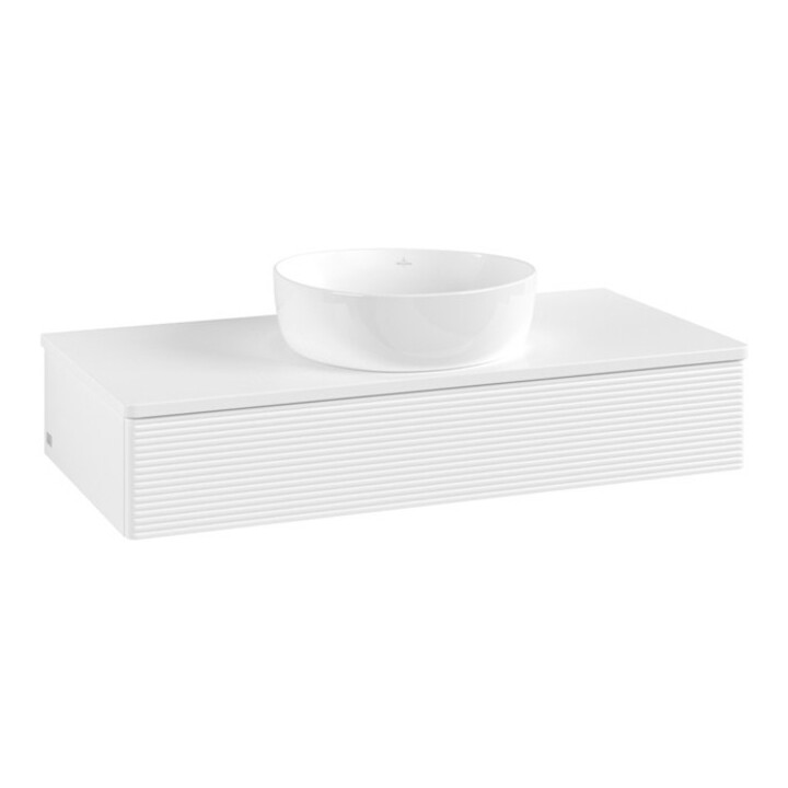 V&B Meuble sous-lavabo avec structure de façade, éclairage Antao 100x19x50cm, couleur WBP Lac, blanc avec Lac