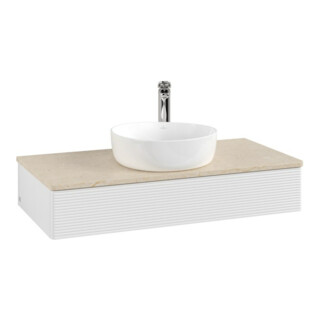 V&B Meuble sous lavabo avec structure de façade, éclairage Antao 100x19x50cm, WBP botti., blanc brillant Lac