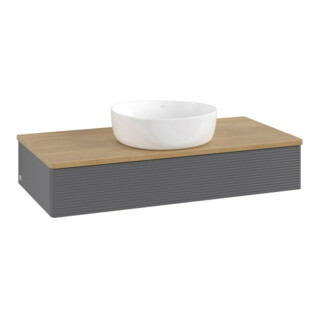 V&B Meuble sous lavabo avec structure de façade, éclairage Antao 100x19x50cm, WBP chêne, anthracite mat Lac