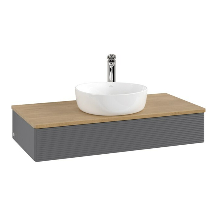 V&B Meuble sous lavabo avec structure de façade, éclairage Antao 100x19x50cm, WBP chêne, anthracite mat Lac