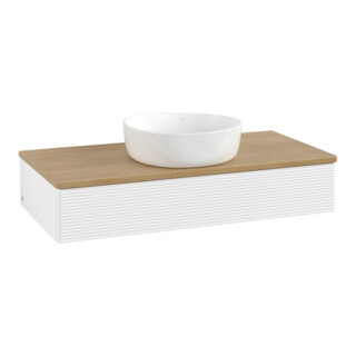 V&B Meuble sous-lavabo avec structure de façade, éclairage Antao 100x19x50cm, WBP chêne, blanc mat avec laque