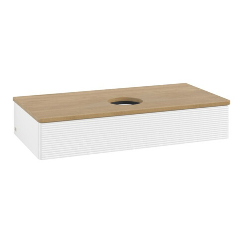 V&B Meuble sous-lavabo avec structure de façade, éclairage Antao 100x19x50cm, WBP chêne, blanc mat avec laque