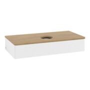 V&B Meuble sous-lavabo avec structure de façade, éclairage Antao 100x19x50cm, WBP chêne, blanc mat avec laque-3