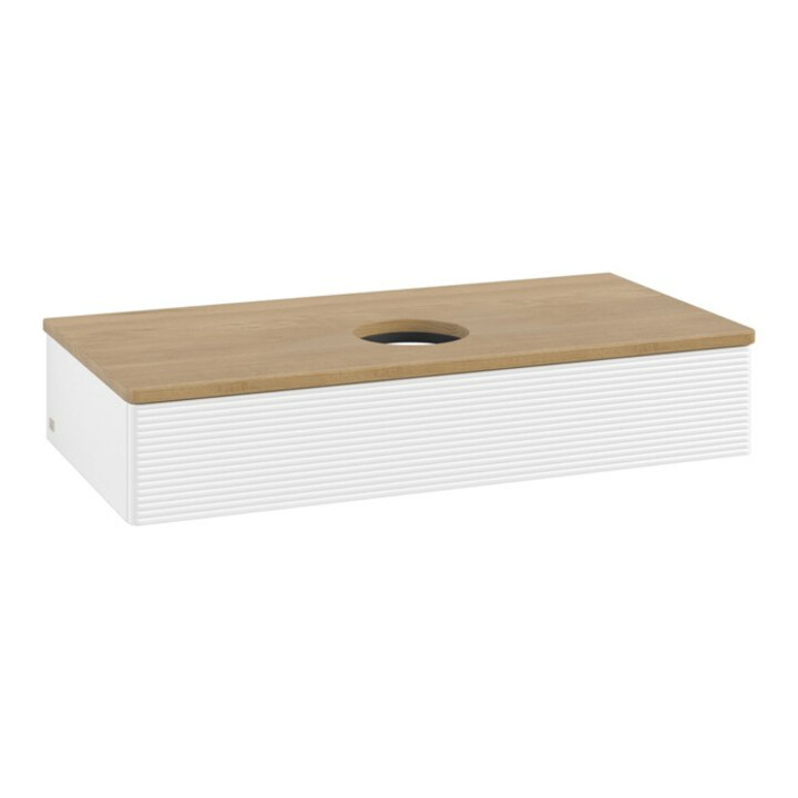 V&B Meuble sous-lavabo avec structure de façade, éclairage Antao 100x19x50cm, WBP chêne, blanc mat avec laque