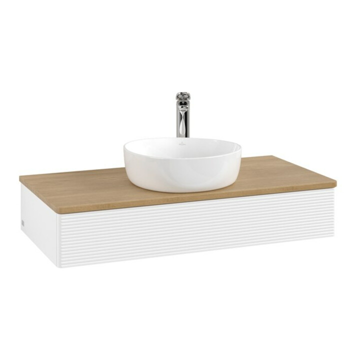 V&B Meuble sous lavabo avec structure de façade, éclairage Antao 100x19x50cm, WBP chêne, blanc mat Lac