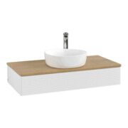 V&B Meuble sous lavabo avec structure de façade, éclairage Antao 100x19x50cm, WBP hon. Oa, blanc brillant Lac