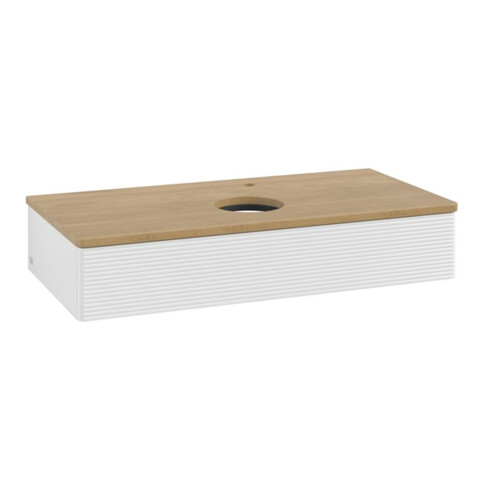 V&B Meuble sous lavabo avec structure de façade, éclairage Antao 100x19x50cm, WBP hon. Oa, blanc brillant Lac