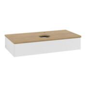 V&B Meuble sous lavabo avec structure de façade, éclairage Antao 100x19x50cm, WBP hon. Oa, blanc brillant Lac-3