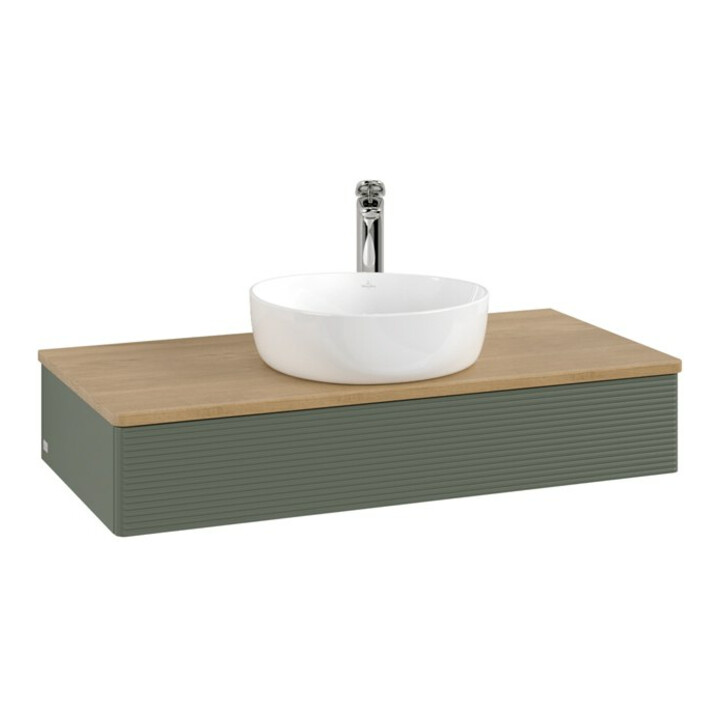 V&B Meuble sous-lavabo avec structure de façade, éclairage Antao 100x19x50cm, WBP hon. Oa, lea gre. m Lac