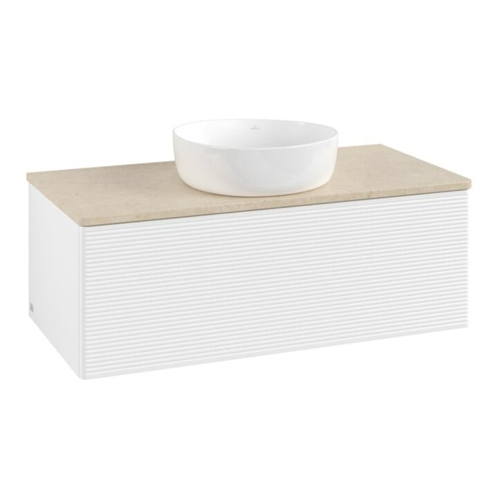 V&B Meuble sous lavabo avec structure de façade, éclairage Antao 100x36x50cm, couleur WBP botti., blanc mat Lac