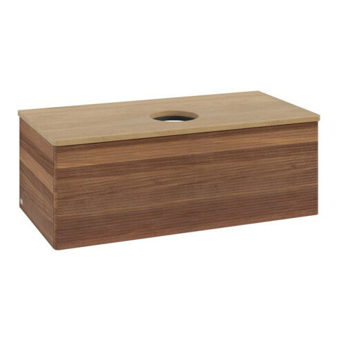 V&B Meuble sous lavabo avec structure de façade, éclairage Antao 100x36x50cm, couleur WBP miel Oa, blanc wal