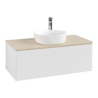 V&B Meuble sous lavabo avec structure de façade, éclairage Antao 100x36x50cm, HL, WBP botti., blanc brillant Lac