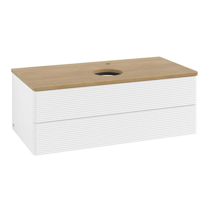 V&B Meuble sous-lavabo avec structure de façade - éclairage Antao 100x36x50cm, HL, WBP chêne hon. Oa, blanc avec Lac