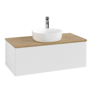 V&B Meuble sous lavabo avec structure de façade, éclairage Antao 100x36x50cm, HL, WBP hon. Oa, blanc lacqué