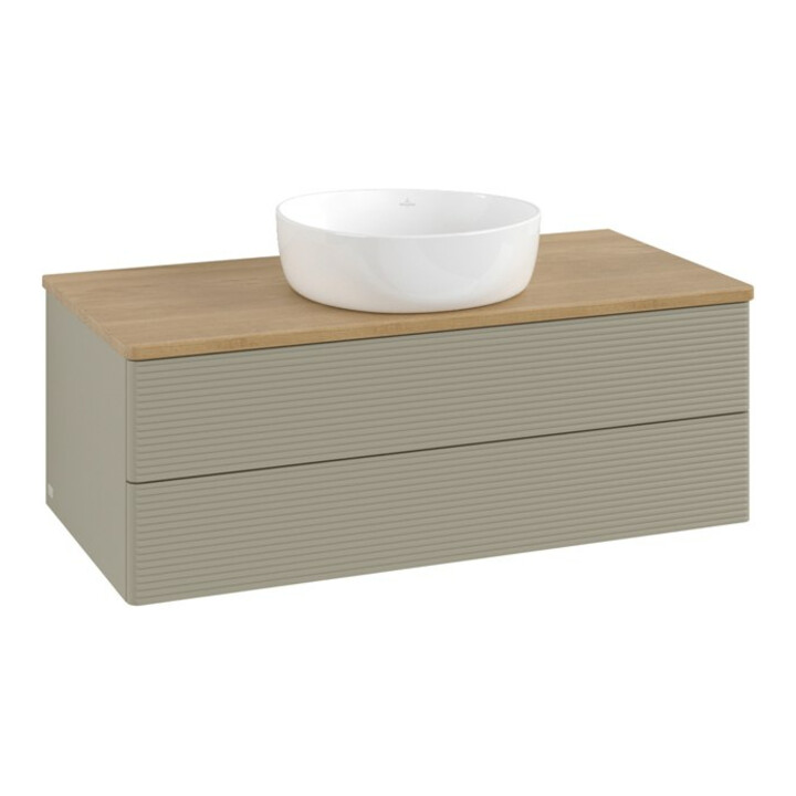V&B Meuble sous lavabo avec structure de façade - Éclairage Antao 100x36x50cm, WBP chêne hon. Oa, gris m Lac