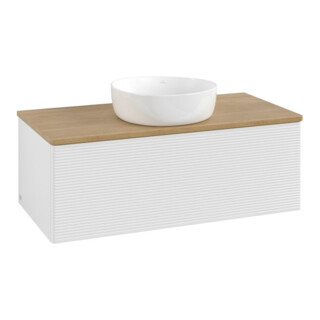 V&B Meuble sous-lavabo avec structure de façade, éclairage Antao 100x36x50cm, WBP hon. Oa, blanc brillant Lac