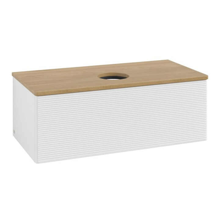 V&B Meuble sous-lavabo avec structure de façade, éclairage Antao 100x36x50cm, WBP hon. Oa, blanc brillant Lac