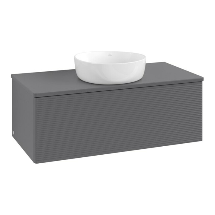 V&B Meuble sous lavabo avec structure de façade, éclairage Antao 100x36x50cm, WBP Laqué, Anthracite m Laqué