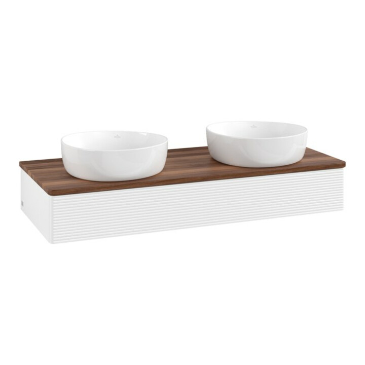V&B Meuble sous-lavabo avec structure de façade, éclairage Antao 120x19x50cm, couleur WBP blanc wal, blanc m Lac
