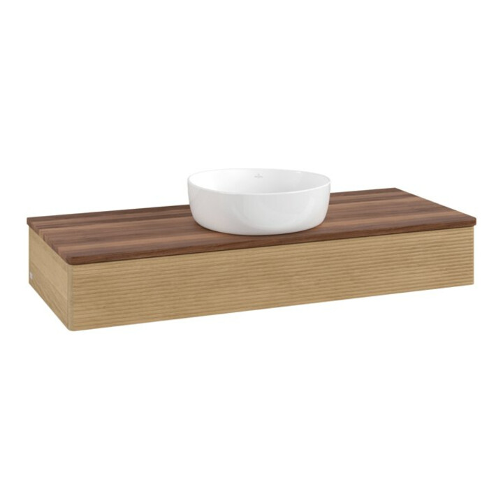 V&B Meuble sous-lavabo avec structure de façade, éclairage Antao 120x19x50cm, couleur WBP chêne miel
