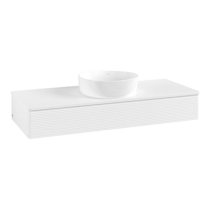 V&B Meuble sous lavabo avec structure de façade, éclairage Antao 120x19x50cm, couleur WBP Lac, blanc avec Lac