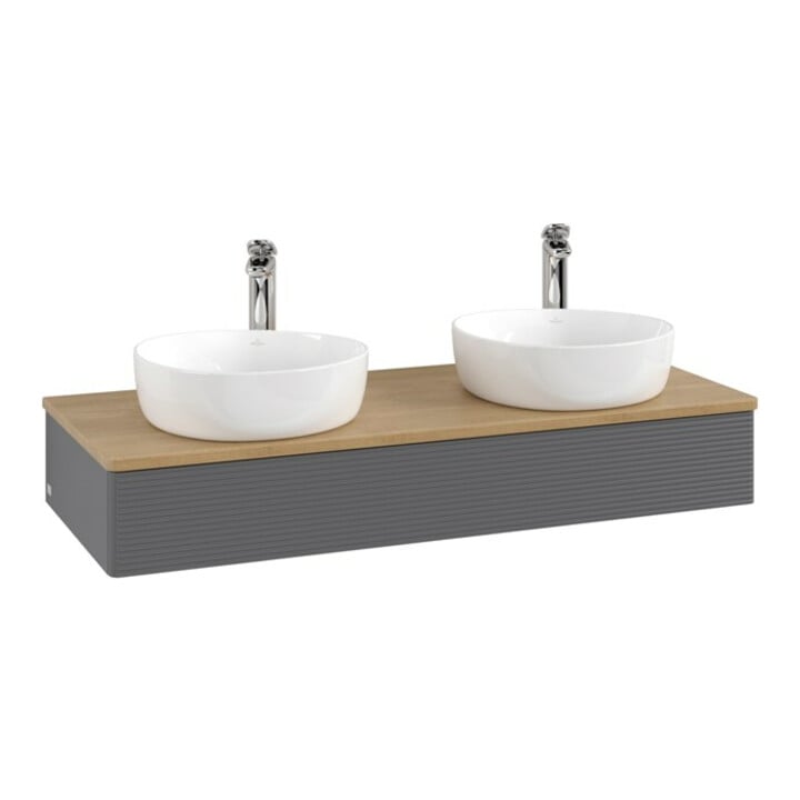V&B Meuble sous lavabo avec structure de façade, éclairage Antao 120x19x50cm, H I P, WBP hon. Oa, A m Lac