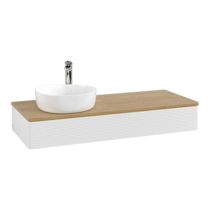 V&B Meuble sous lavabo avec structure de façade, éclairage Antao 120x19x50cm, H-I-P, WBP hon. Oa, blanc laqué