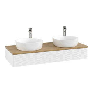 V&B Meuble sous lavabo avec structure de façade, éclairage Antao 120x19x50cm, HG, WBP chêne, blanc, avec Lac