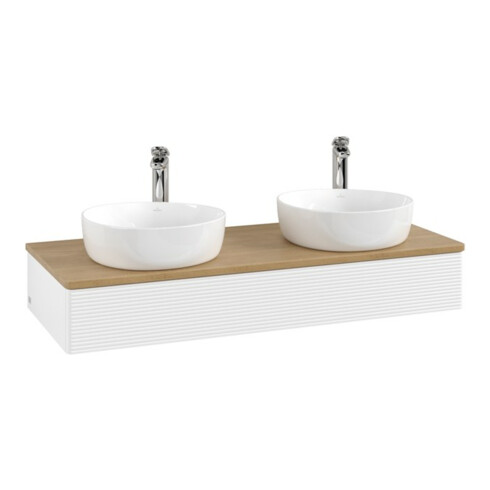 V&B Meuble sous lavabo avec structure de façade, éclairage Antao 120x19x50cm, HG, WBP chêne, blanc, avec Lac