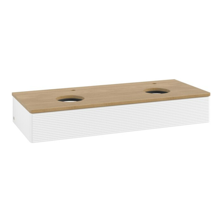 V&B Meuble sous lavabo avec structure de façade, éclairage Antao 120x19x50cm, HG, WBP chêne, blanc, avec Lac