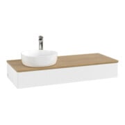 V&B Meuble sous-lavabo avec structure de façade, éclairage Antao 120x19x50cm, HI, WBP chêne, blanc mat Lac-3