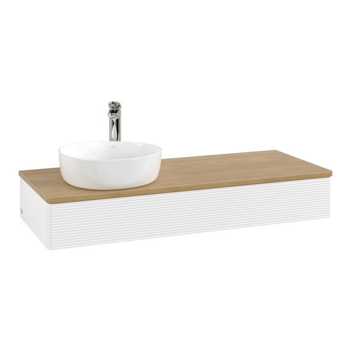 V&B Meuble sous-lavabo avec structure de façade, éclairage Antao 120x19x50cm, HI, WBP chêne, blanc mat Lac