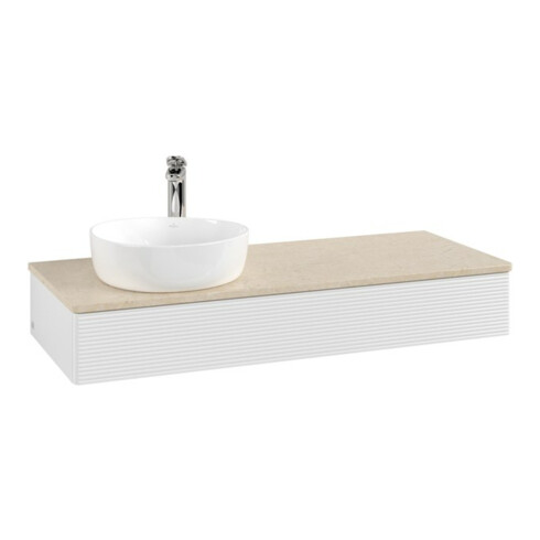 V&B Meuble sous lavabo avec structure de façade, éclairage Antao 120x19x50cm, HL, WBP botti., blanc brillant Lac