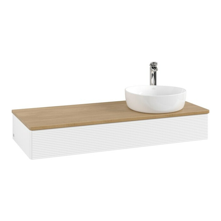 V&B Meuble sous lavabo avec structure de façade, éclairage Antao 120x19x50cm, HL, WBP chêne, blanc mat avec Lac