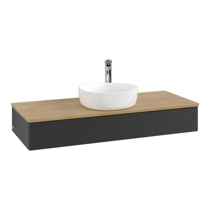 V&B Meuble sous lavabo avec structure de façade, éclairage Antao 120x19x50cm, HL, WBP chêne hon. Oa, bleu m Lac