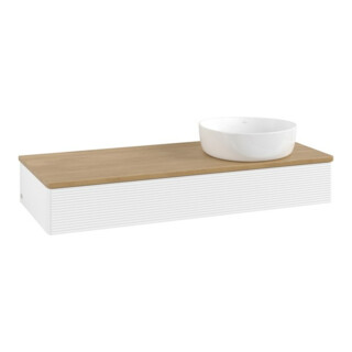 V&B Meuble sous lavabo avec structure de façade, éclairage Antao 120x19x50cm, WBP chêne, blanc mat laqué