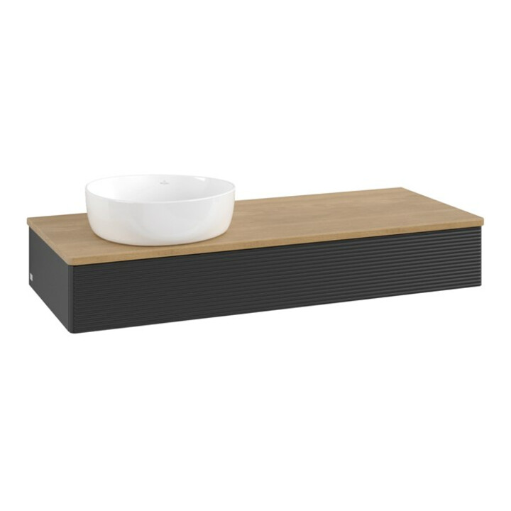 V&B Meuble sous-lavabo avec structure de façade, éclairage Antao 120x19x50cm, WBP chêne hon. Oa, bleu m Lac
