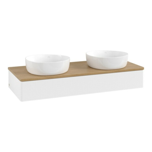 V&B Meuble sous-lavabo avec structure de façade, éclairage Antao 120x19x50cm, WBP hon. Oa, blanc mat Lac