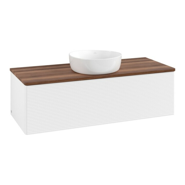 V&B Meuble sous lavabo avec structure de façade, éclairage Antao 120x36x50cm, couleur WBP blanc wal, blanc m Lac