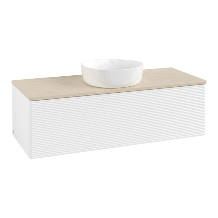 V&B Meuble sous-lavabo avec structure de façade, éclairage Antao 120x36x50cm, couleur WBP botti., blanc mat Lac