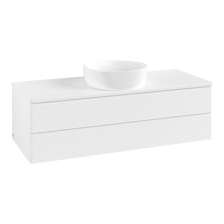 V&B Meuble sous lavabo avec structure de façade, éclairage Antao 120x36x50cm, couleur WBP Lac, blanc avec Lac