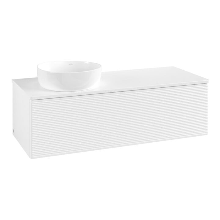 V&B Meuble sous lavabo avec structure de façade, éclairage Antao 120x36x50cm, couleur WBP Lac, blanc avec Lac