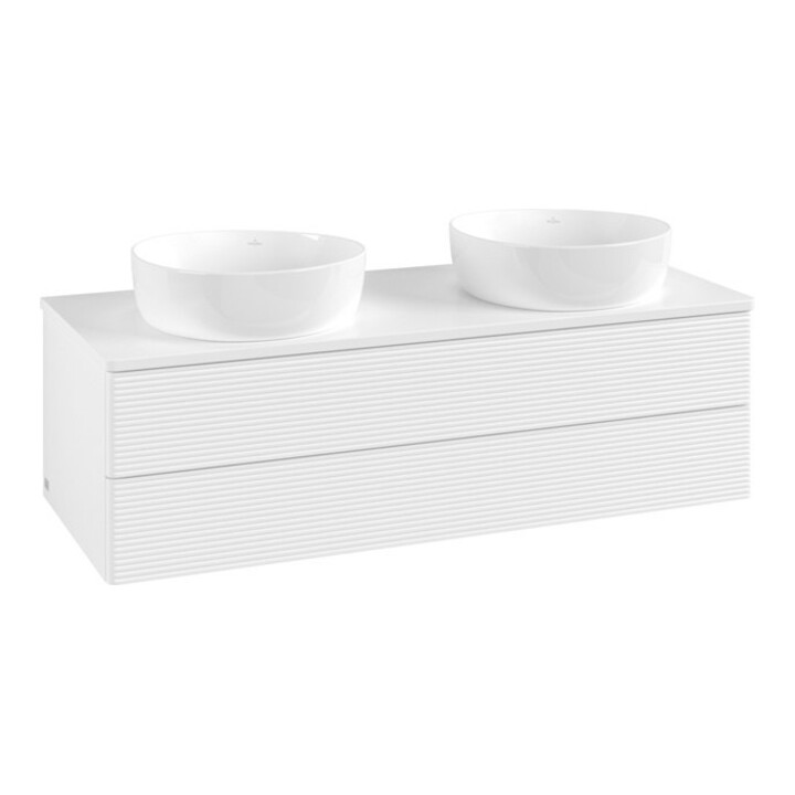 V&B Meuble sous-lavabo avec structure de façade, éclairage Antao 120x36x50cm, couleur WBP Lac, blanc avec Lac