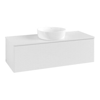 V&B Meuble sous-lavabo avec structure de façade, éclairage Antao 120x36x50cm, couleur WBP Lac, blanc brillant Lac