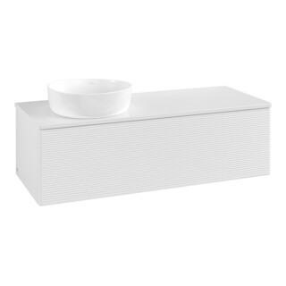 V&B Meuble sous lavabo avec structure de façade, éclairage Antao 120x36x50cm, couleur WBP Lac, blanc brillant Lac