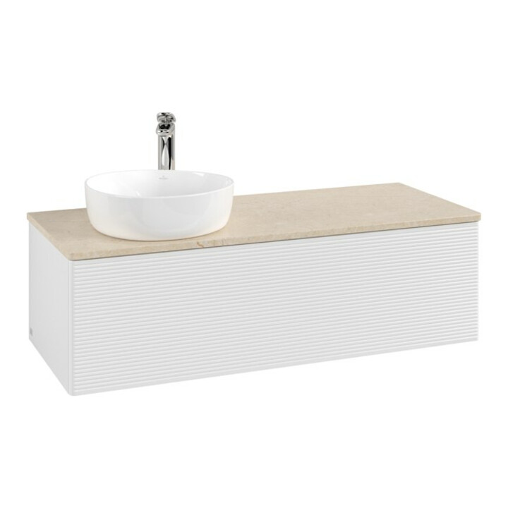 V&B Meuble sous lavabo avec structure de façade, éclairage Antao 120x36x50cm, H I P, WBP botti., blanc brillant Lac