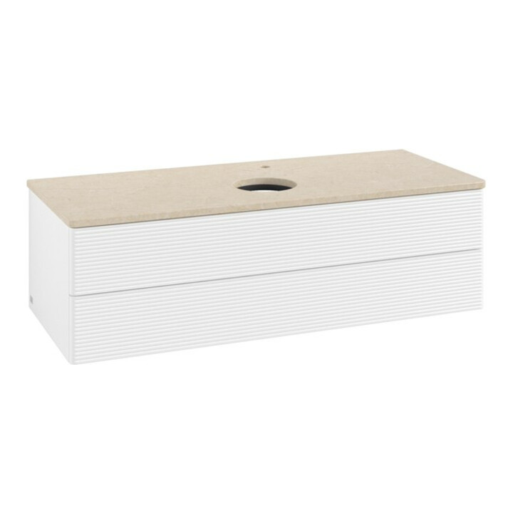 V&B Meuble sous lavabo avec structure de façade, éclairage Antao 120x36x50cm, H I P, WBP botti., blanc mat Lac