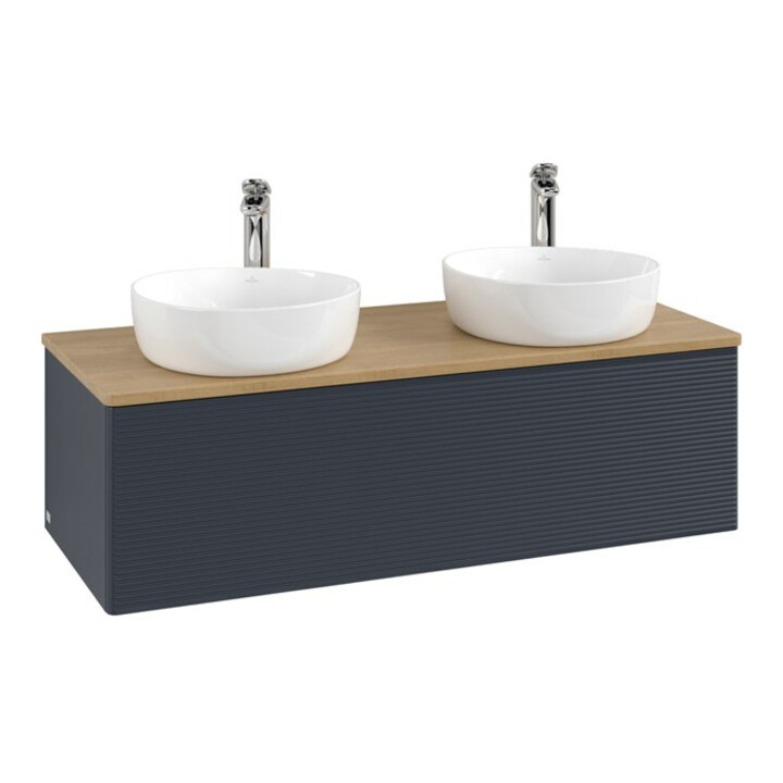 V&B Meuble sous-lavabo avec structure de façade, éclairage Antao 120x36x50cm, H I P, WBP chêne hon., avec miroir et éclairage Lac